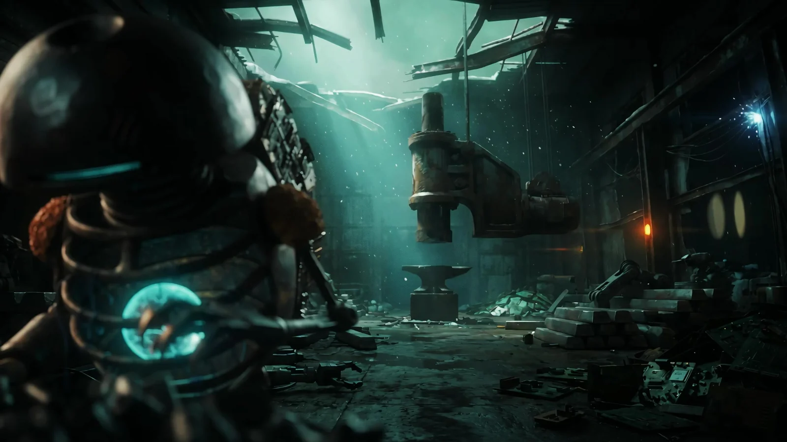 Cold blue forge space and robot